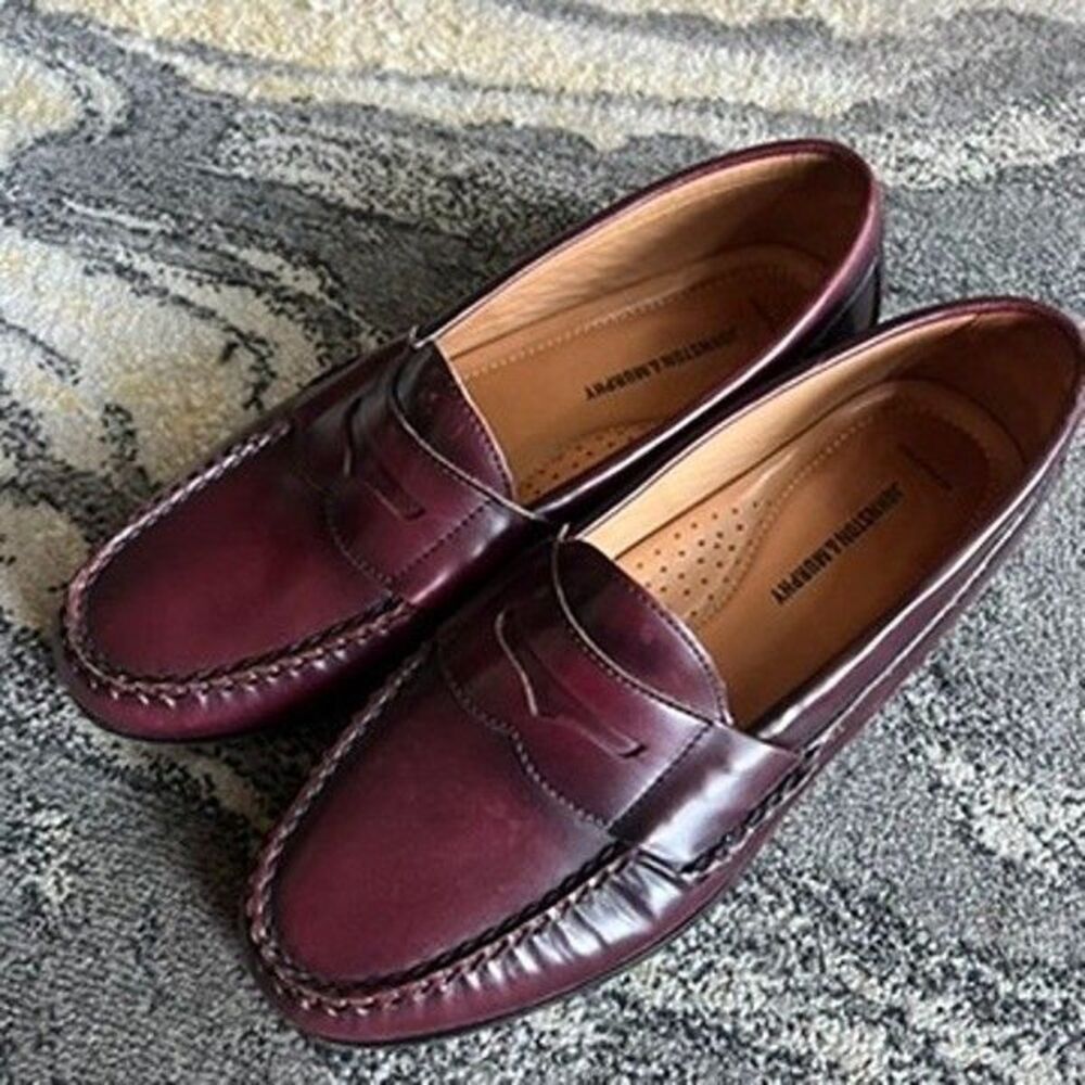 Johnston & Murphy Burgundy Full-Grain Leather Hayes Penny Loafers Mens Size 10M